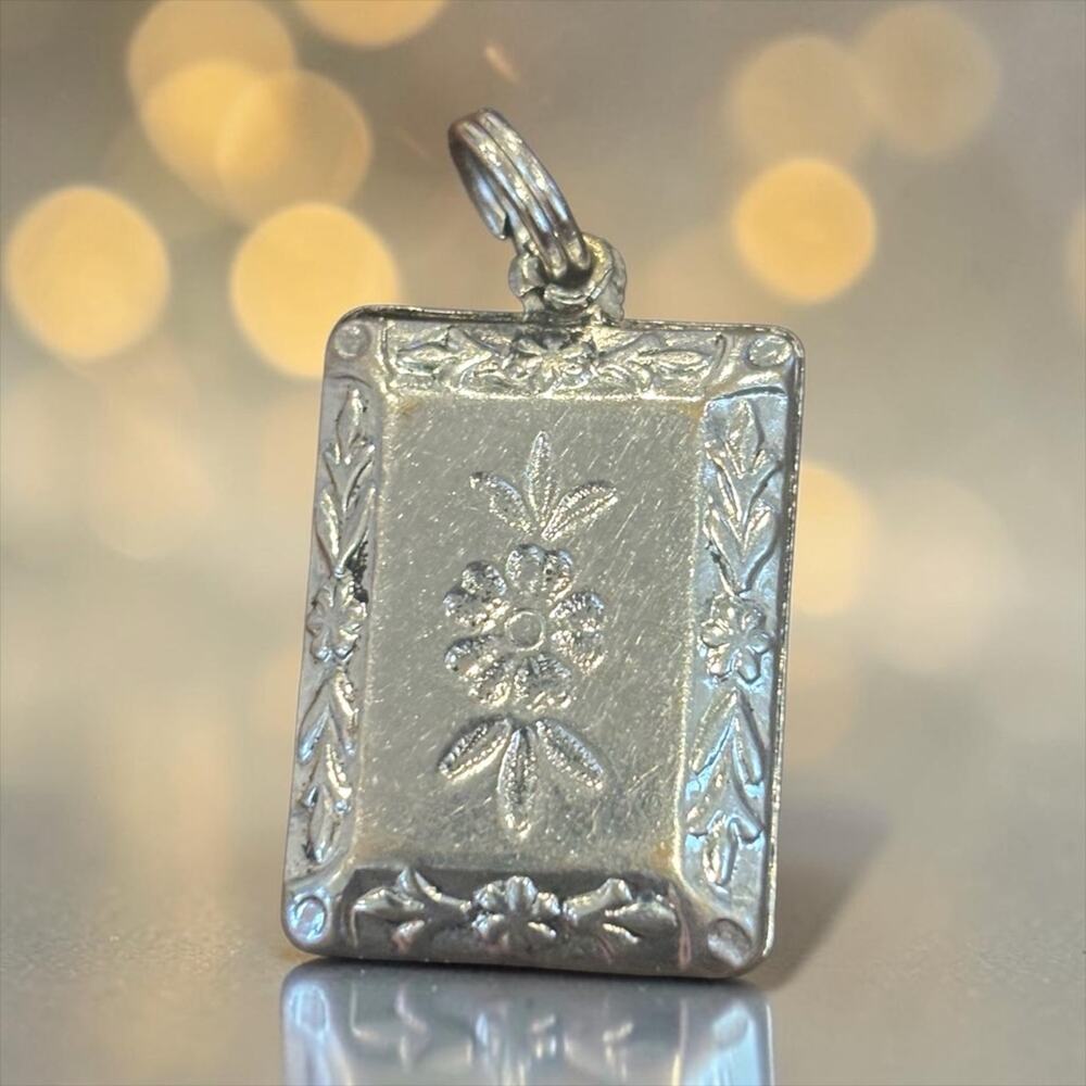 Vintage Silver Floral Book Locket Pendant Secret Keepsake Charm Necklace